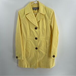 Anne Klein Butter Yellow Tortious Button Fitted Lined Long Sleeve Trench Coat
